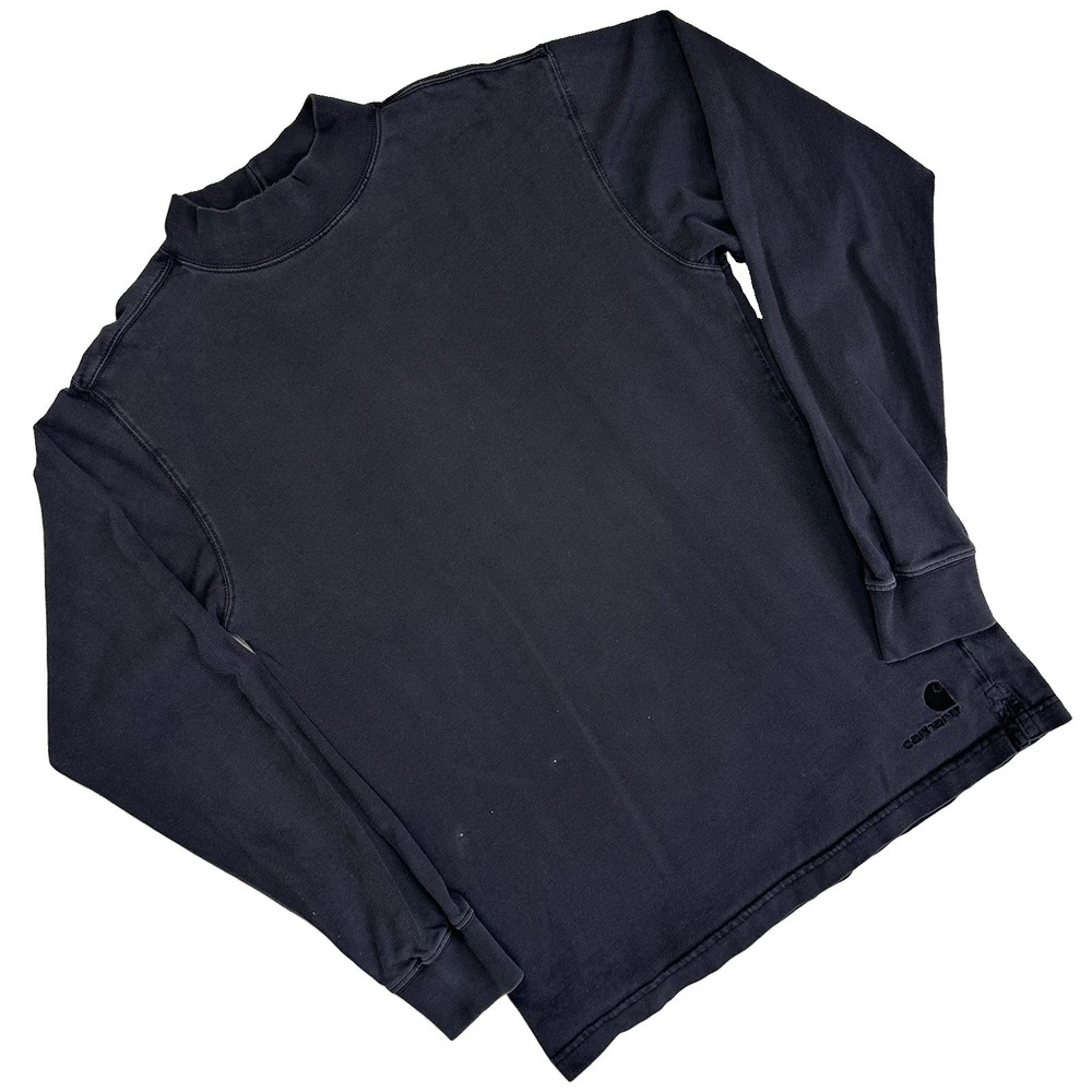 Vtg Carhartt Mock Neck Long Sleeve Workwear Shirt Men M Black Fade Distressed